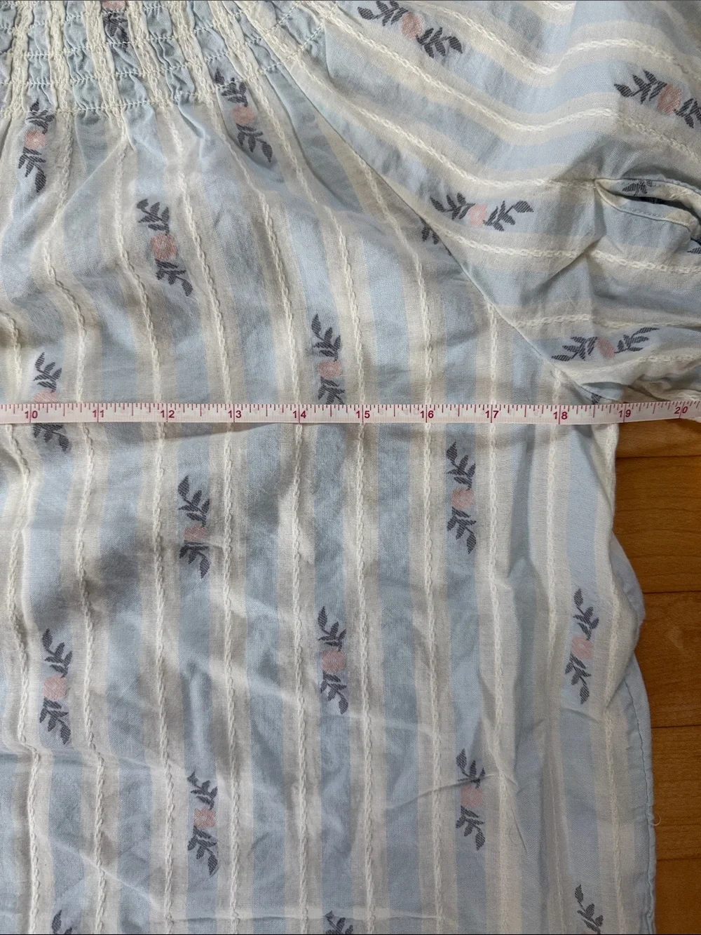 LOFT Blue Smocked Floral Stripe Puff Sleeve Blouse Boho Cottagecore Size S